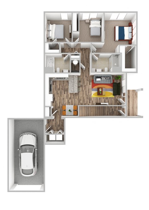 Floor plan for 3 beds, 2 baths, 1250 sqft